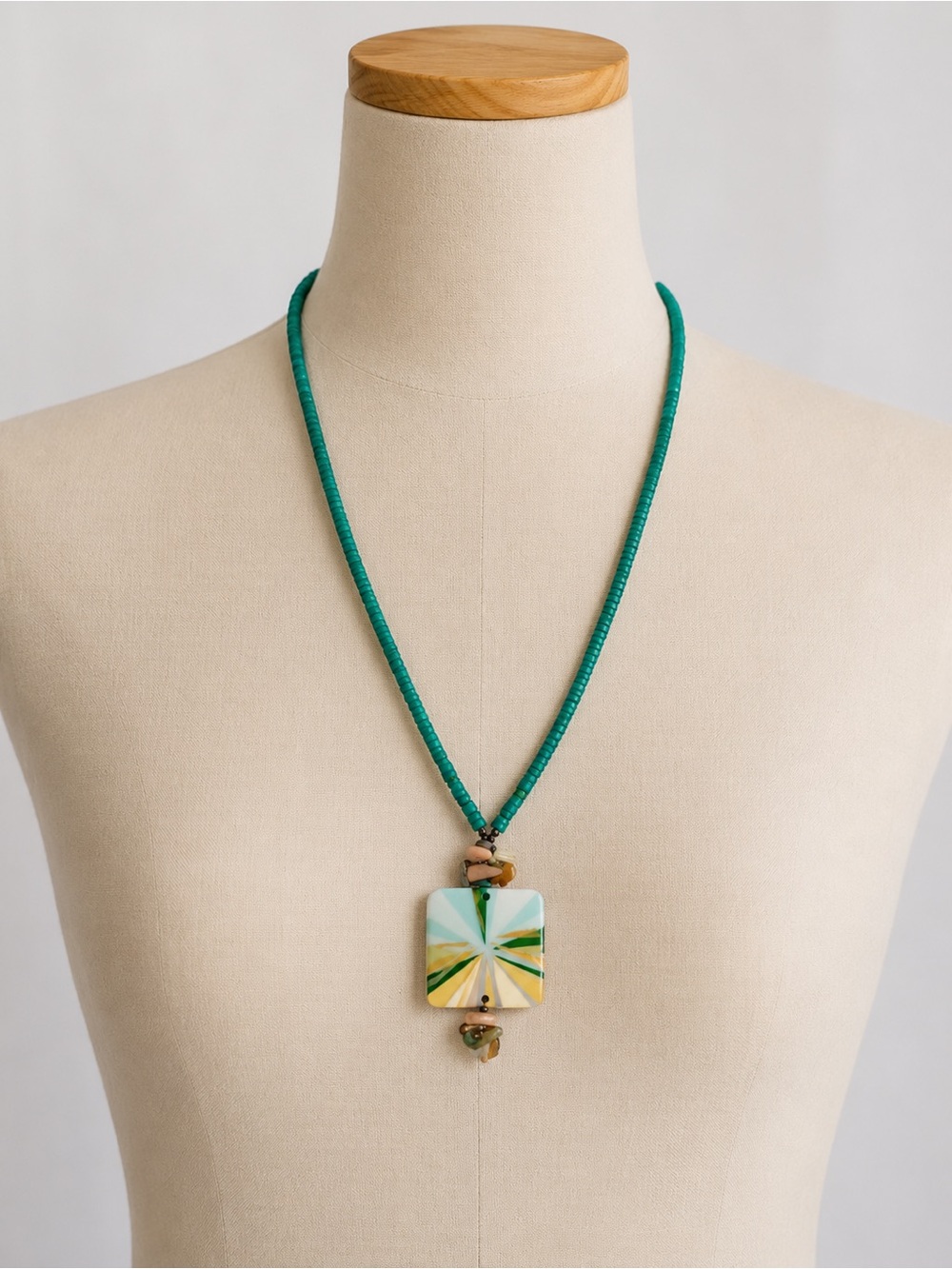 Turquoise‎ Beaded Statement Necklace Geometric Pendant Coastal Oceana Trading